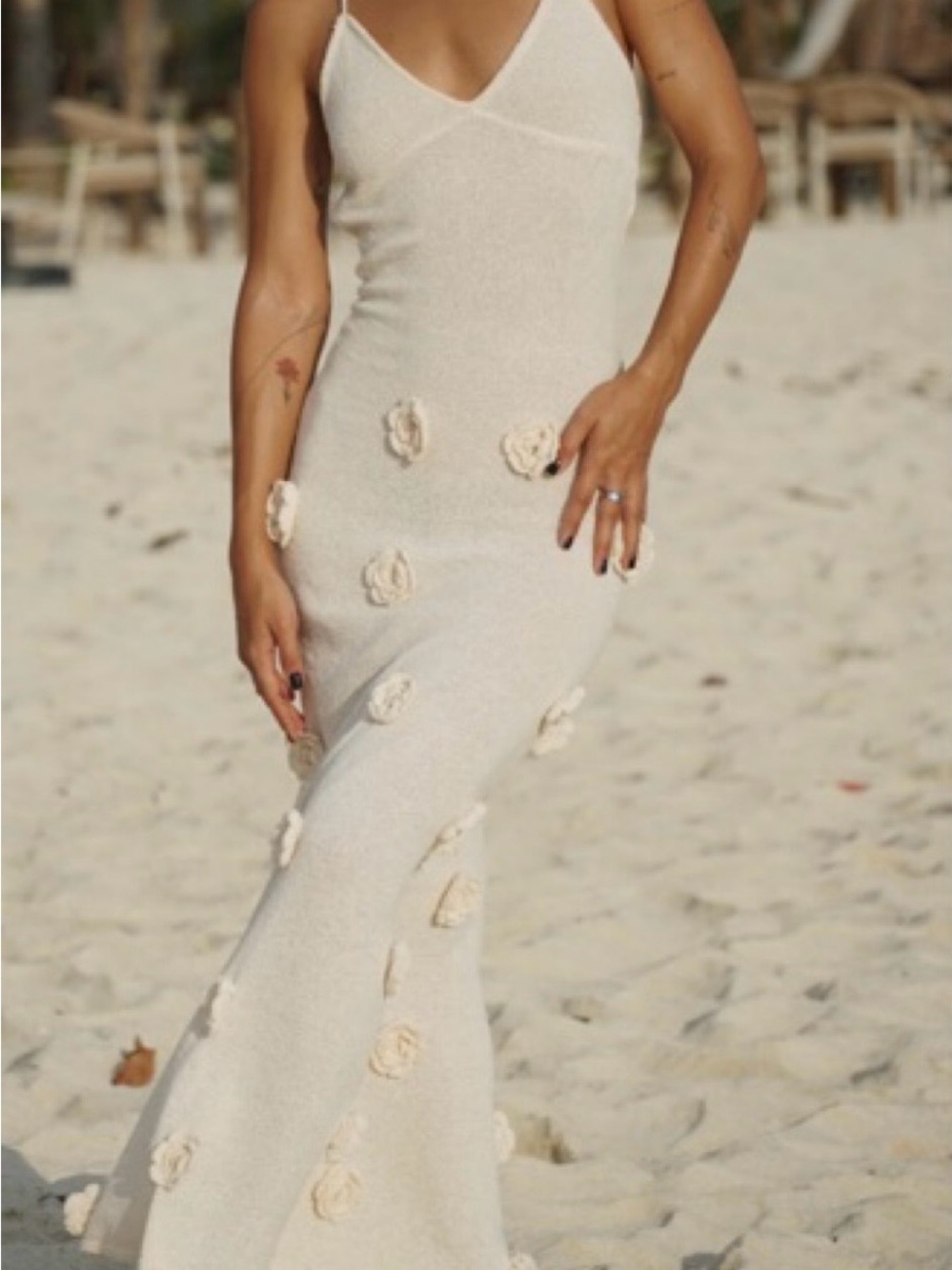 MESHKI Backless Ivory Floral Appliqué Maxi Dress
